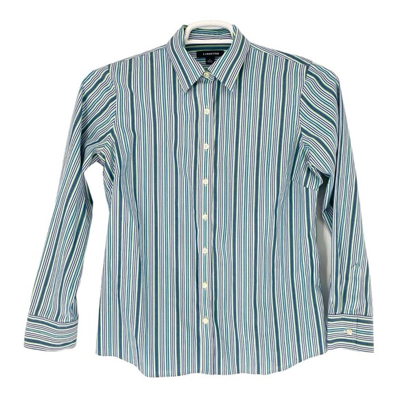 Land's End Women's Button-up Shirt Top SZ 8 Medium Striped Cotton - Picture 5 of 6